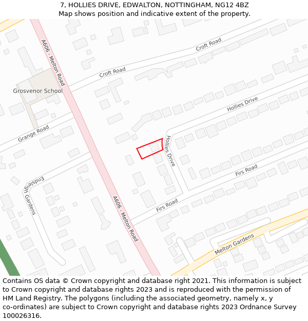 7, HOLLIES DRIVE, EDWALTON, NOTTINGHAM, NG12 4BZ: Location map and indicative extent of plot