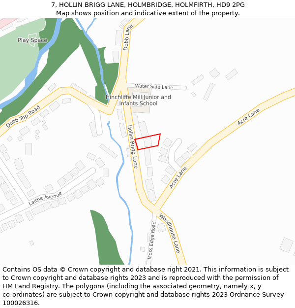 7, HOLLIN BRIGG LANE, HOLMBRIDGE, HOLMFIRTH, HD9 2PG: Location map and indicative extent of plot