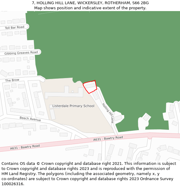 7, HOLLING HILL LANE, WICKERSLEY, ROTHERHAM, S66 2BG: Location map and indicative extent of plot