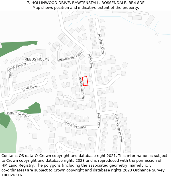 7, HOLLINWOOD DRIVE, RAWTENSTALL, ROSSENDALE, BB4 8DE: Location map and indicative extent of plot