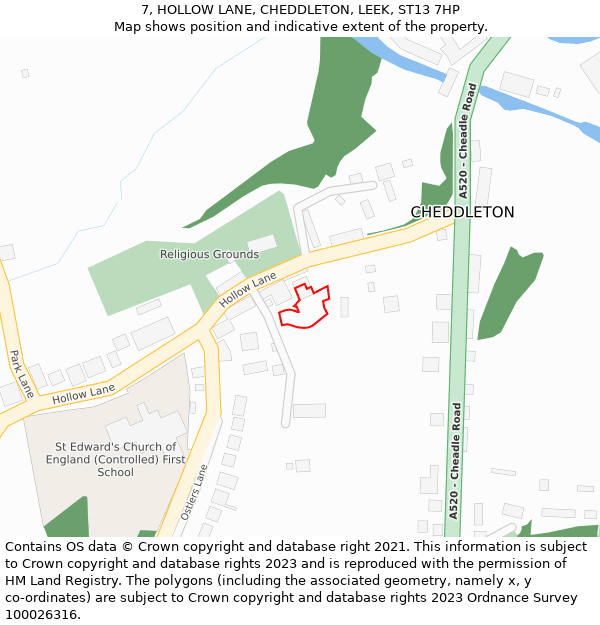 7, HOLLOW LANE, CHEDDLETON, LEEK, ST13 7HP: Location map and indicative extent of plot