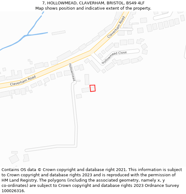 7, HOLLOWMEAD, CLAVERHAM, BRISTOL, BS49 4LF: Location map and indicative extent of plot