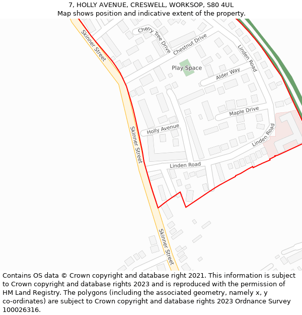 7, HOLLY AVENUE, CRESWELL, WORKSOP, S80 4UL: Location map and indicative extent of plot