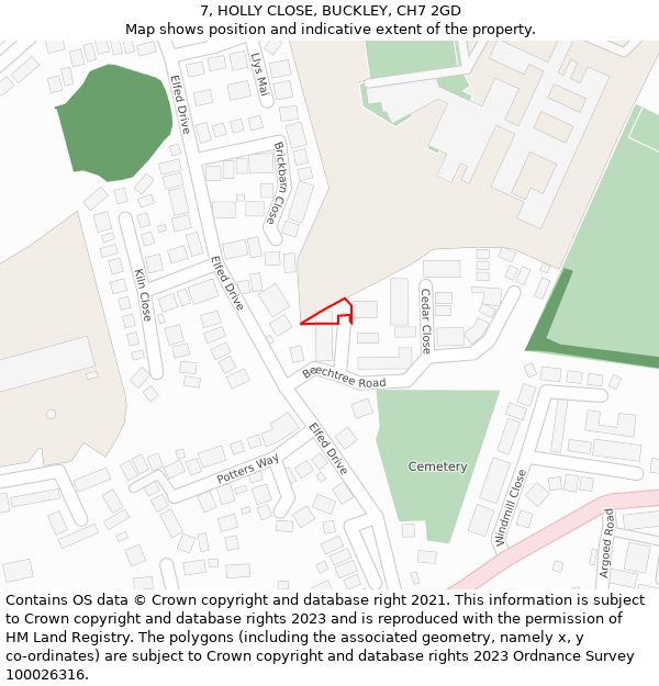 7, HOLLY CLOSE, BUCKLEY, CH7 2GD: Location map and indicative extent of plot