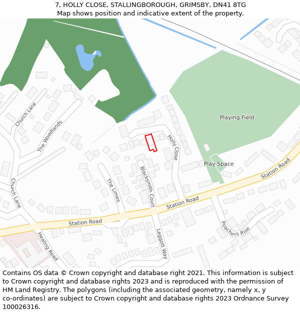 7, HOLLY CLOSE, STALLINGBOROUGH, GRIMSBY, DN41 8TG: Location map and indicative extent of plot