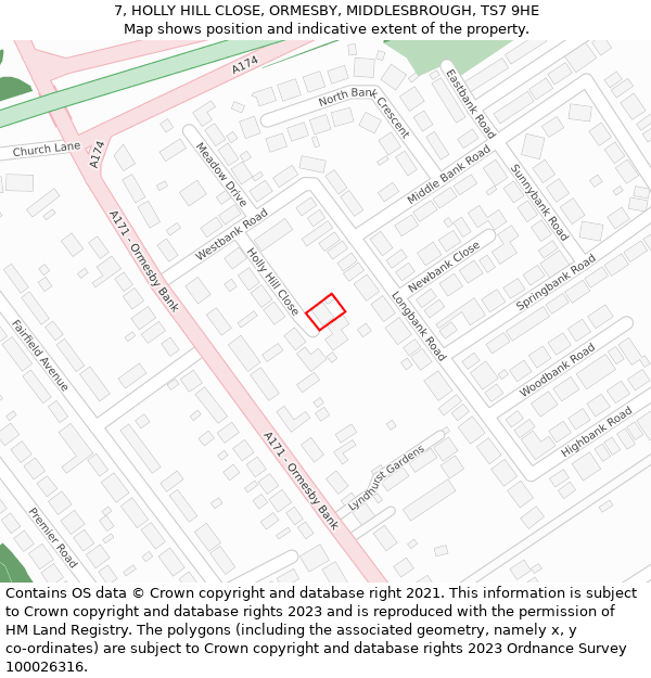 7, HOLLY HILL CLOSE, ORMESBY, MIDDLESBROUGH, TS7 9HE: Location map and indicative extent of plot