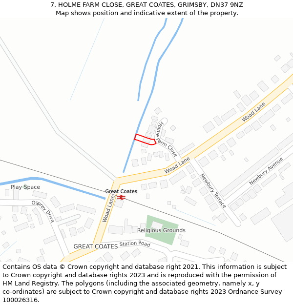 7, HOLME FARM CLOSE, GREAT COATES, GRIMSBY, DN37 9NZ: Location map and indicative extent of plot