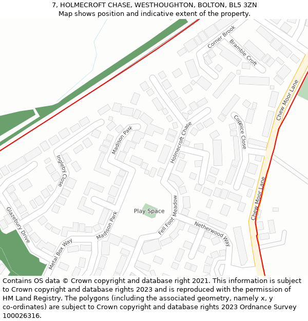 7, HOLMECROFT CHASE, WESTHOUGHTON, BOLTON, BL5 3ZN: Location map and indicative extent of plot