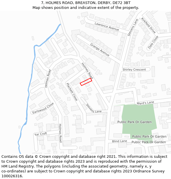 7, HOLMES ROAD, BREASTON, DERBY, DE72 3BT: Location map and indicative extent of plot