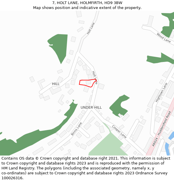 7, HOLT LANE, HOLMFIRTH, HD9 3BW: Location map and indicative extent of plot