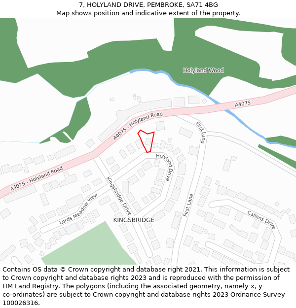 7, HOLYLAND DRIVE, PEMBROKE, SA71 4BG: Location map and indicative extent of plot