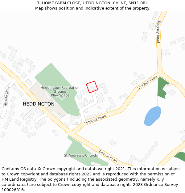 7, HOME FARM CLOSE, HEDDINGTON, CALNE, SN11 0RH: Location map and indicative extent of plot