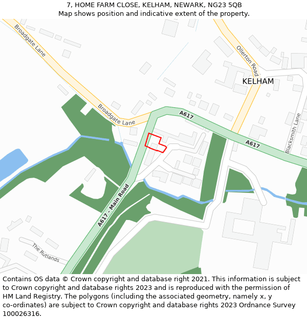 7, HOME FARM CLOSE, KELHAM, NEWARK, NG23 5QB: Location map and indicative extent of plot