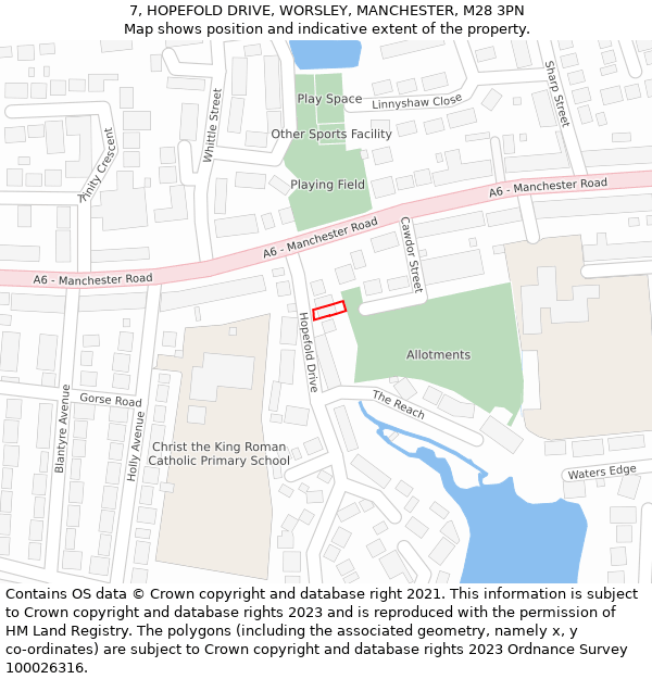 7, HOPEFOLD DRIVE, WORSLEY, MANCHESTER, M28 3PN: Location map and indicative extent of plot