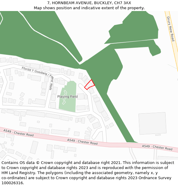 7, HORNBEAM AVENUE, BUCKLEY, CH7 3AX: Location map and indicative extent of plot