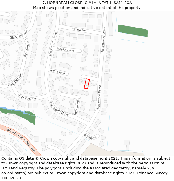 7, HORNBEAM CLOSE, CIMLA, NEATH, SA11 3XA: Location map and indicative extent of plot