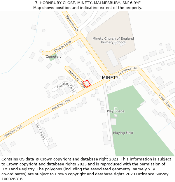 7, HORNBURY CLOSE, MINETY, MALMESBURY, SN16 9YE: Location map and indicative extent of plot