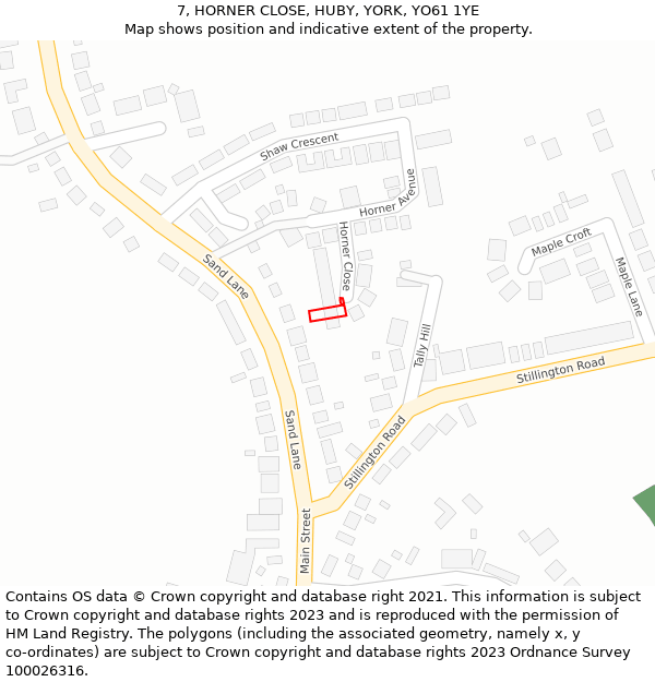 7, HORNER CLOSE, HUBY, YORK, YO61 1YE: Location map and indicative extent of plot