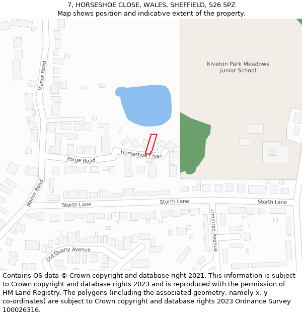 7, HORSESHOE CLOSE, WALES, SHEFFIELD, S26 5PZ: Location map and indicative extent of plot