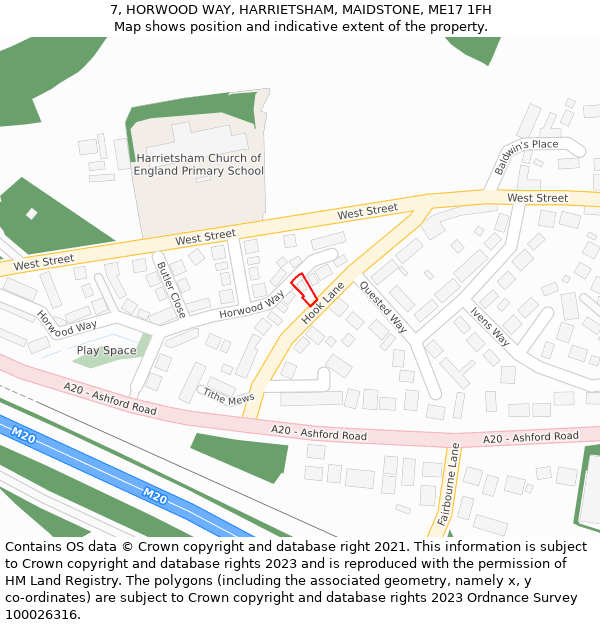 7, HORWOOD WAY, HARRIETSHAM, MAIDSTONE, ME17 1FH: Location map and indicative extent of plot