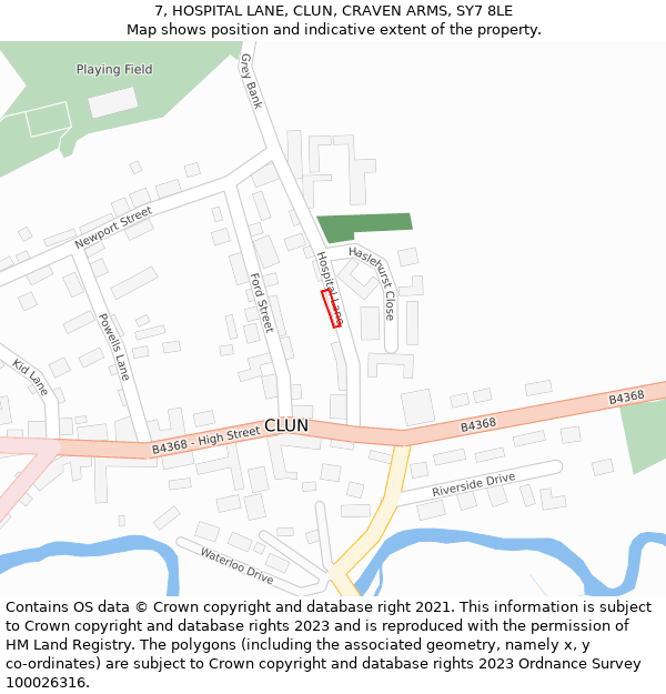 7, HOSPITAL LANE, CLUN, CRAVEN ARMS, SY7 8LE: Location map and indicative extent of plot