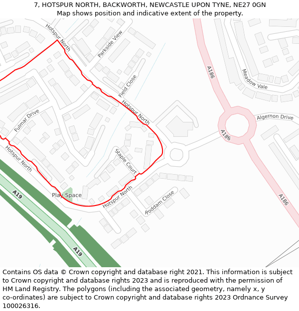 7, HOTSPUR NORTH, BACKWORTH, NEWCASTLE UPON TYNE, NE27 0GN: Location map and indicative extent of plot