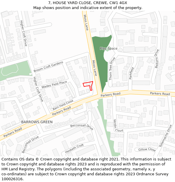 7, HOUSE YARD CLOSE, CREWE, CW1 4GX: Location map and indicative extent of plot