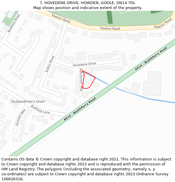 7, HOVEDENE DRIVE, HOWDEN, GOOLE, DN14 7DL: Location map and indicative extent of plot