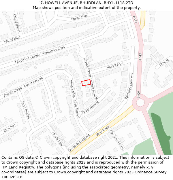 7, HOWELL AVENUE, RHUDDLAN, RHYL, LL18 2TD: Location map and indicative extent of plot