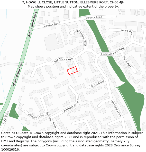 7, HOWGILL CLOSE, LITTLE SUTTON, ELLESMERE PORT, CH66 4JH: Location map and indicative extent of plot