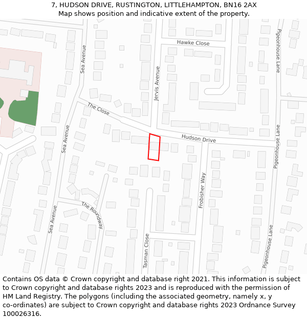 7, HUDSON DRIVE, RUSTINGTON, LITTLEHAMPTON, BN16 2AX: Location map and indicative extent of plot