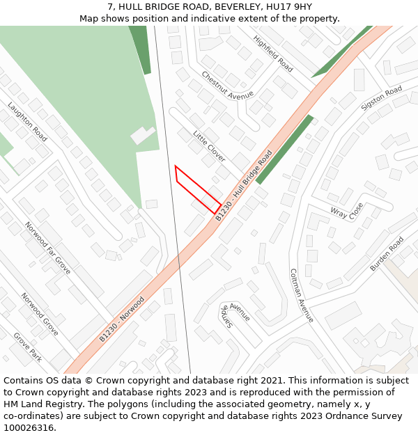 7, HULL BRIDGE ROAD, BEVERLEY, HU17 9HY: Location map and indicative extent of plot