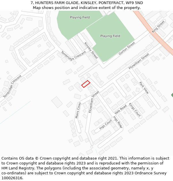 7, HUNTERS FARM GLADE, KINSLEY, PONTEFRACT, WF9 5ND: Location map and indicative extent of plot