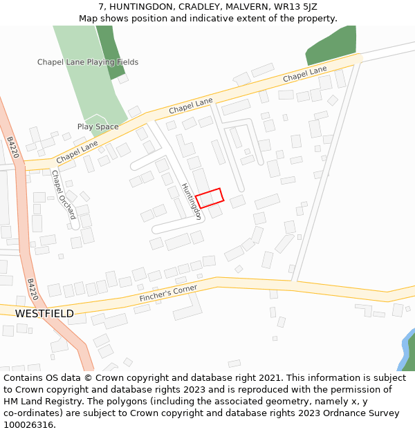 7, HUNTINGDON, CRADLEY, MALVERN, WR13 5JZ: Location map and indicative extent of plot