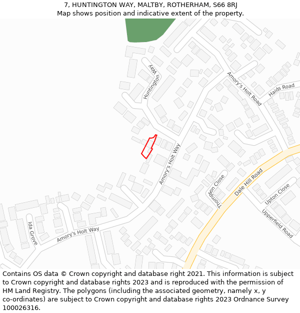 7, HUNTINGTON WAY, MALTBY, ROTHERHAM, S66 8RJ: Location map and indicative extent of plot