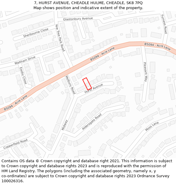 7, HURST AVENUE, CHEADLE HULME, CHEADLE, SK8 7PQ: Location map and indicative extent of plot