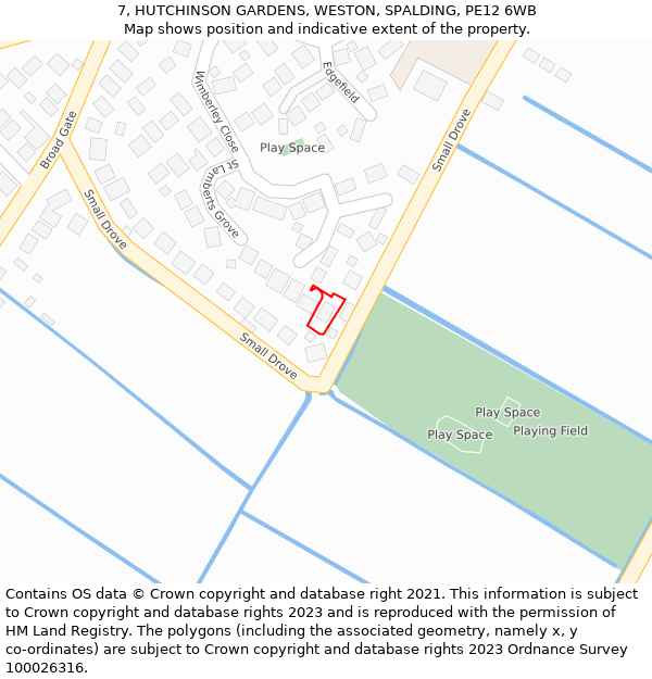 7, HUTCHINSON GARDENS, WESTON, SPALDING, PE12 6WB: Location map and indicative extent of plot