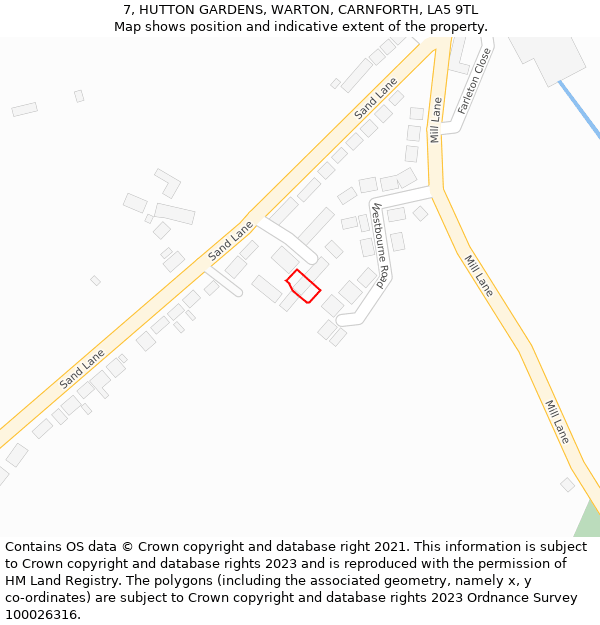 7, HUTTON GARDENS, WARTON, CARNFORTH, LA5 9TL: Location map and indicative extent of plot