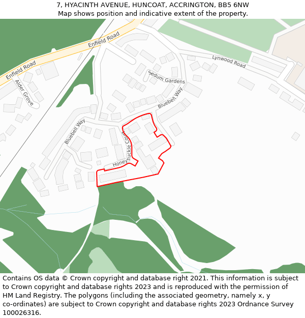 7, HYACINTH AVENUE, HUNCOAT, ACCRINGTON, BB5 6NW: Location map and indicative extent of plot