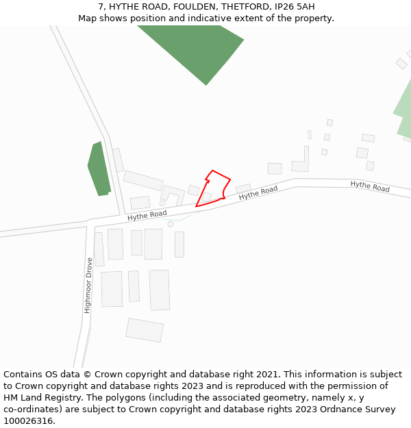 7, HYTHE ROAD, FOULDEN, THETFORD, IP26 5AH: Location map and indicative extent of plot