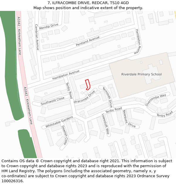 7, ILFRACOMBE DRIVE, REDCAR, TS10 4GD: Location map and indicative extent of plot