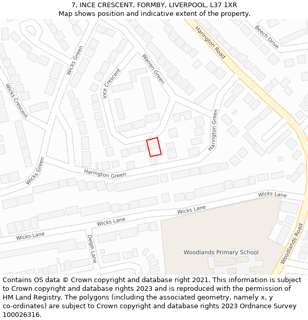 7, INCE CRESCENT, FORMBY, LIVERPOOL, L37 1XR: Location map and indicative extent of plot