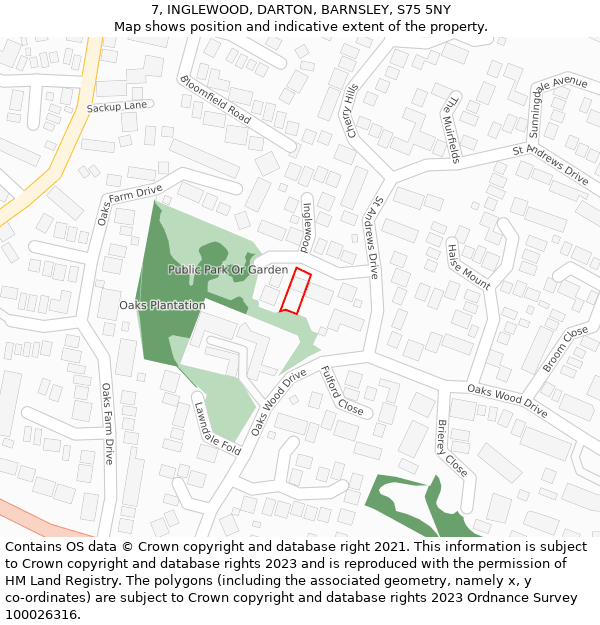7, INGLEWOOD, DARTON, BARNSLEY, S75 5NY: Location map and indicative extent of plot