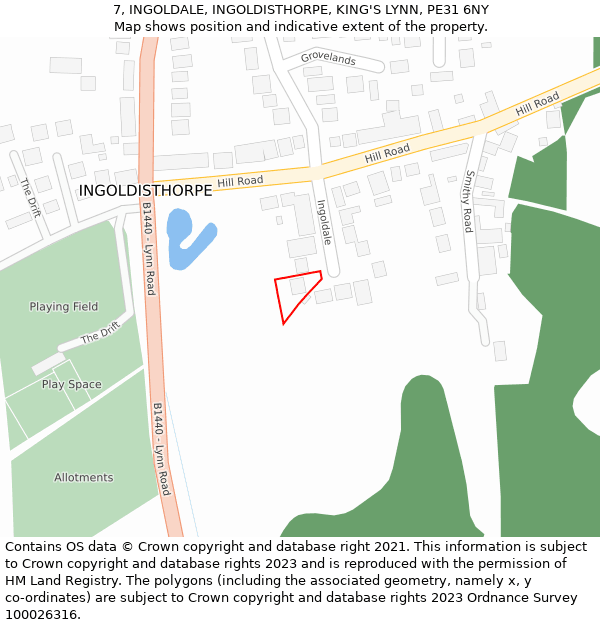 7, INGOLDALE, INGOLDISTHORPE, KING'S LYNN, PE31 6NY: Location map and indicative extent of plot