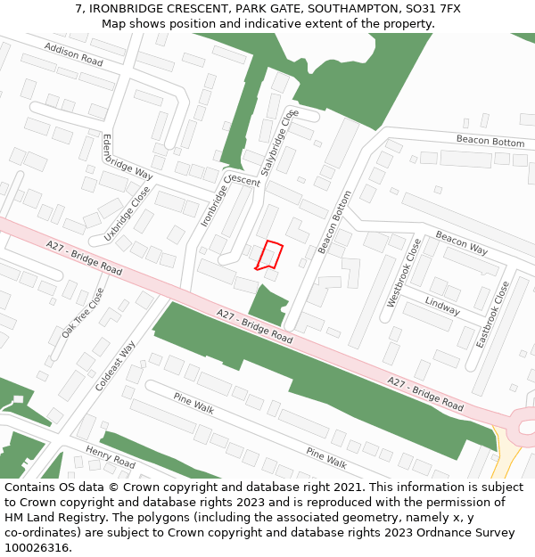 7, IRONBRIDGE CRESCENT, PARK GATE, SOUTHAMPTON, SO31 7FX: Location map and indicative extent of plot