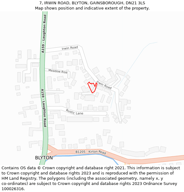 7, IRWIN ROAD, BLYTON, GAINSBOROUGH, DN21 3LS: Location map and indicative extent of plot