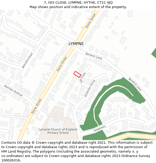 7, ISIS CLOSE, LYMPNE, HYTHE, CT21 4JQ: Location map and indicative extent of plot