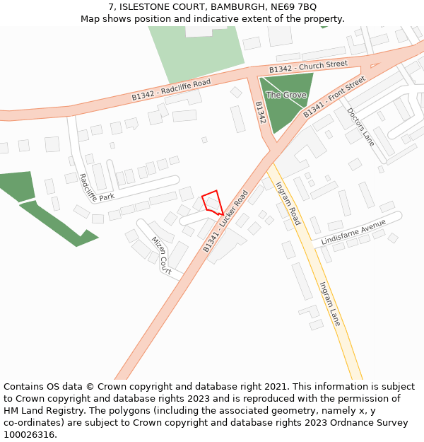 7, ISLESTONE COURT, BAMBURGH, NE69 7BQ: Location map and indicative extent of plot