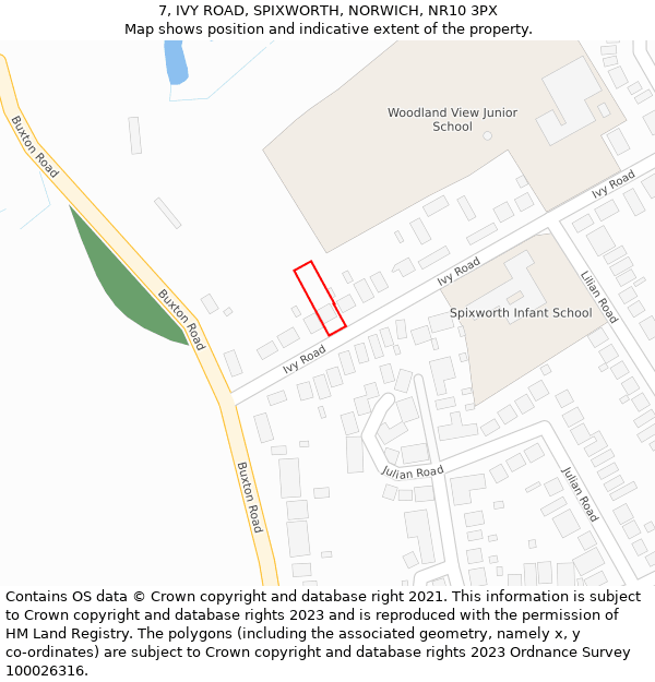 7, IVY ROAD, SPIXWORTH, NORWICH, NR10 3PX: Location map and indicative extent of plot