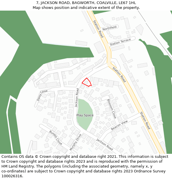 7, JACKSON ROAD, BAGWORTH, COALVILLE, LE67 1HL: Location map and indicative extent of plot